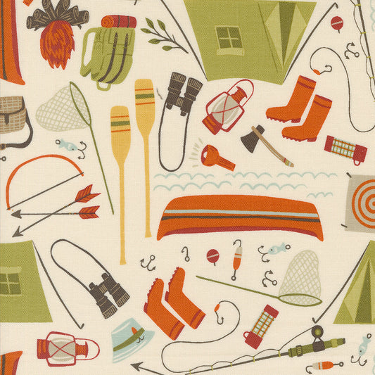 The Great Outdoors Camping Gear - Cloud ( Mountains, Camping ) cotton quilting fabric