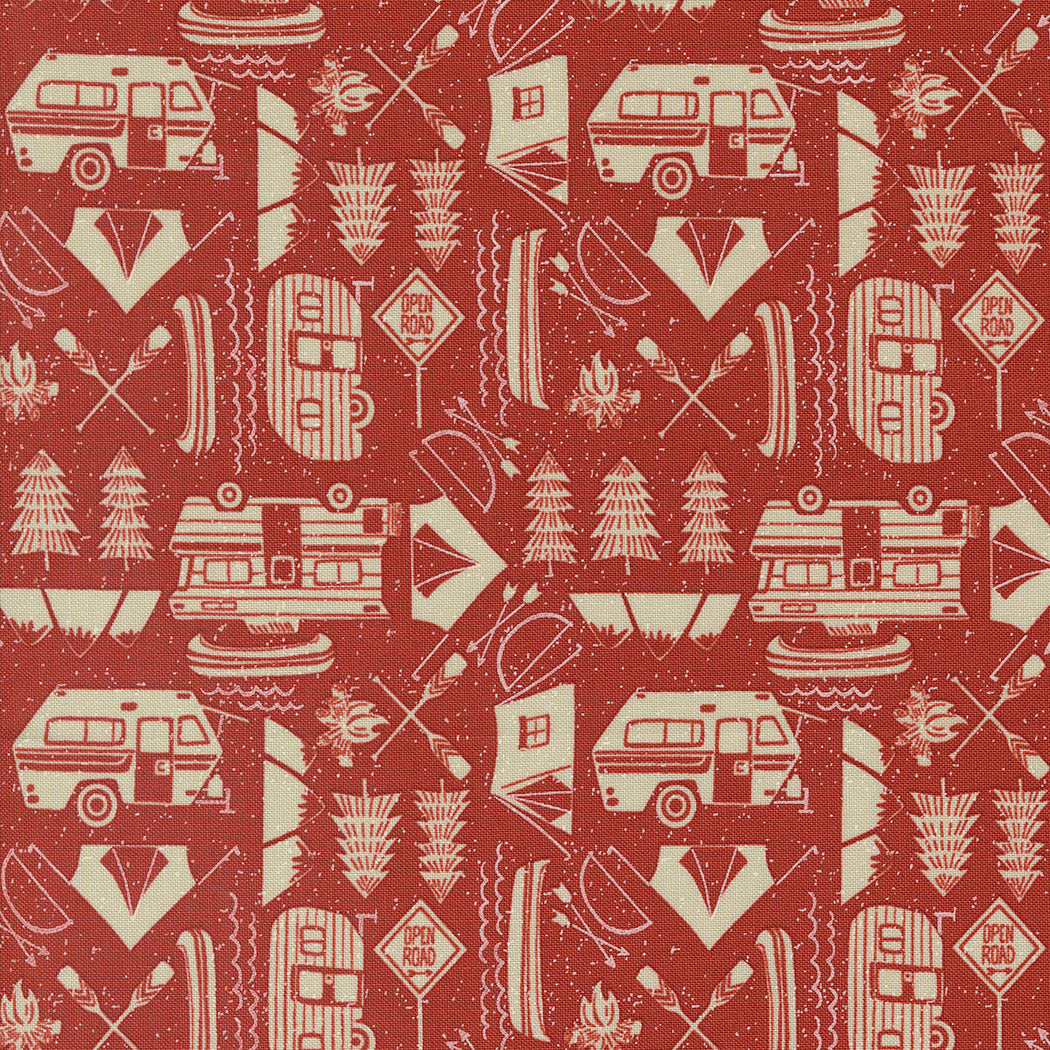 The Great Outdoors Open Road - Fire ( Mountains, Camping ) cotton quilting fabric