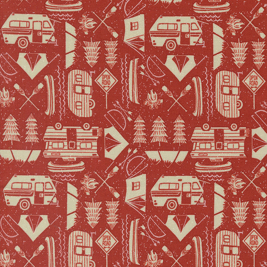 The Great Outdoors Open Road - Fire ( Mountains, Camping ) cotton quilting fabric