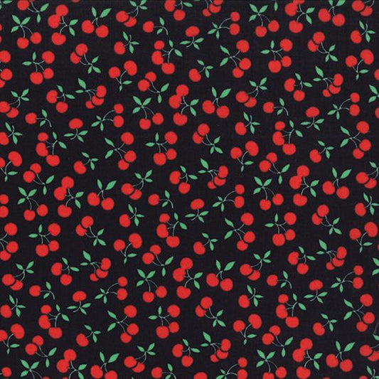 30s Playtime Cherries - Washed Black ( Cherries, Prints ) cotton quilting fabric