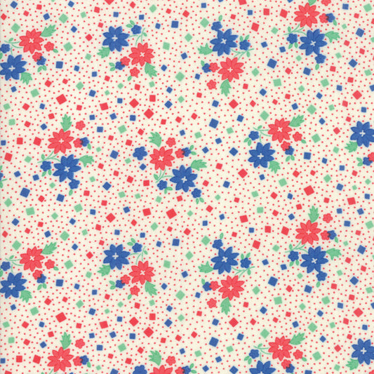 30s Playtime Red and Blue Floral ( Red, Blue, Flowers, Prints ) cotton quilting fabric