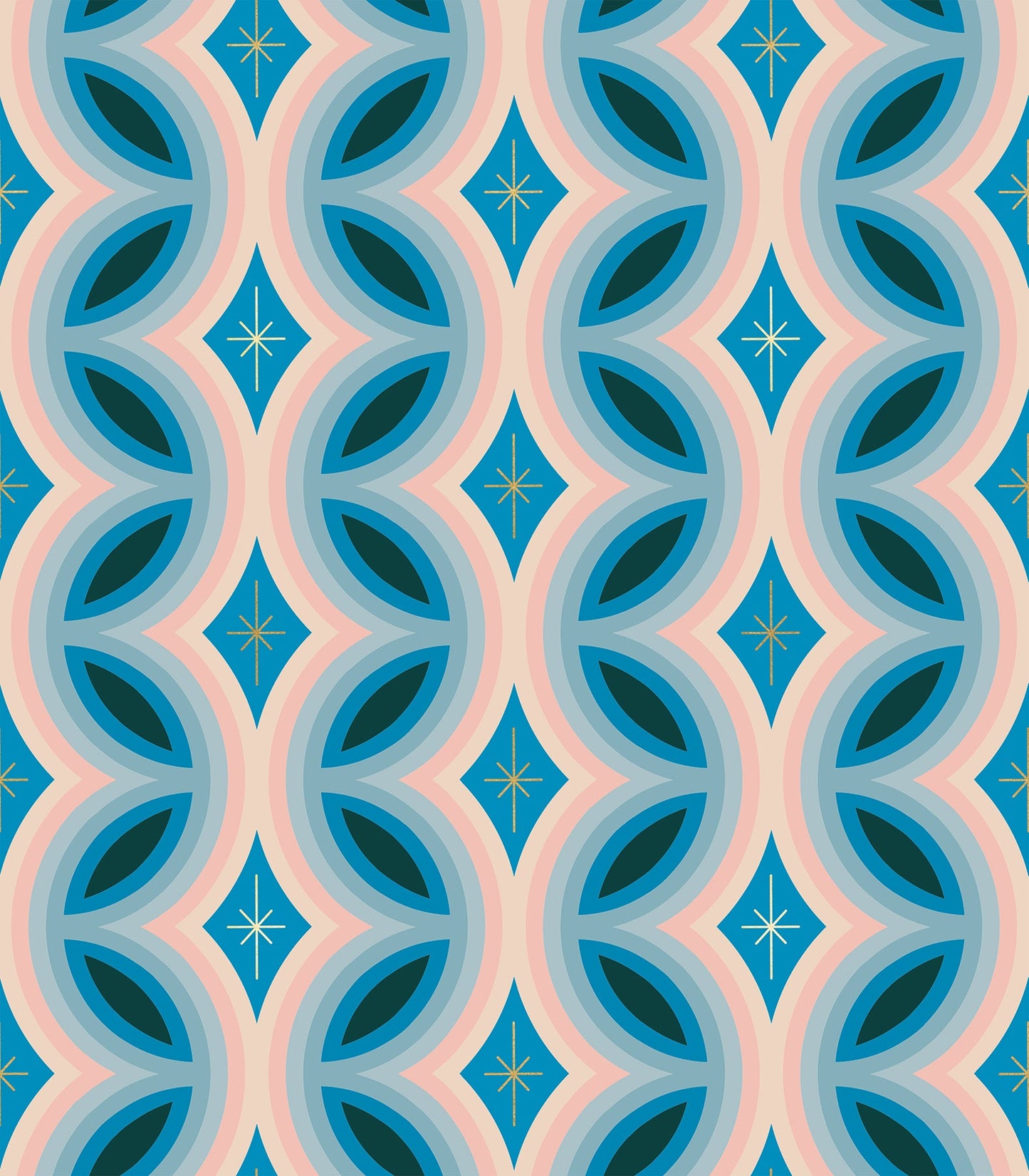 Clementine Rattan - Bright Blue - Metallic ( Ruby Star Society ) cotton quilting fabric