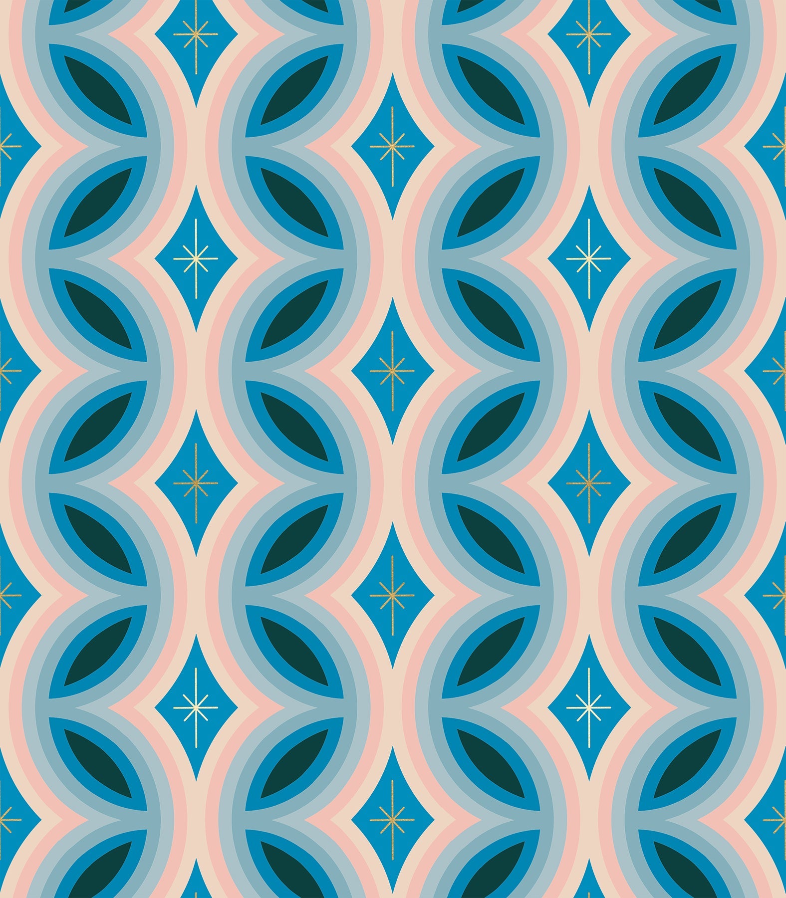 Clementine Rattan - Bright Blue - Metallic ( Ruby Star Society ) cotton quilting fabric