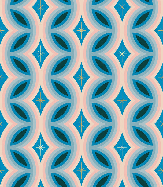 Clementine Rattan - Bright Blue - Metallic ( Ruby Star Society ) cotton quilting fabric