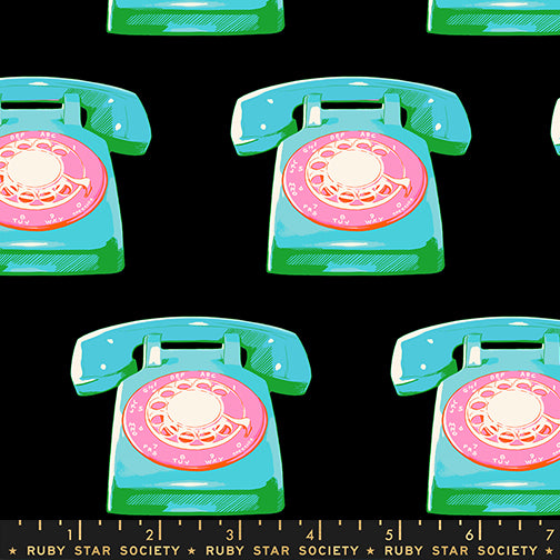 Telephones Black — Ruby Star Society Sparkle Mart Quilting Cotton by Melody Miller