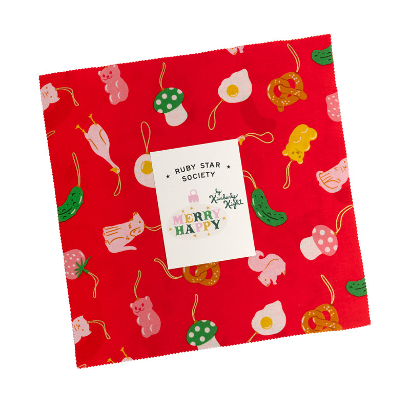 Ruby Star Society Merry Happy Layer Cake | Kimberly Kight Holiday Fabric Precut
