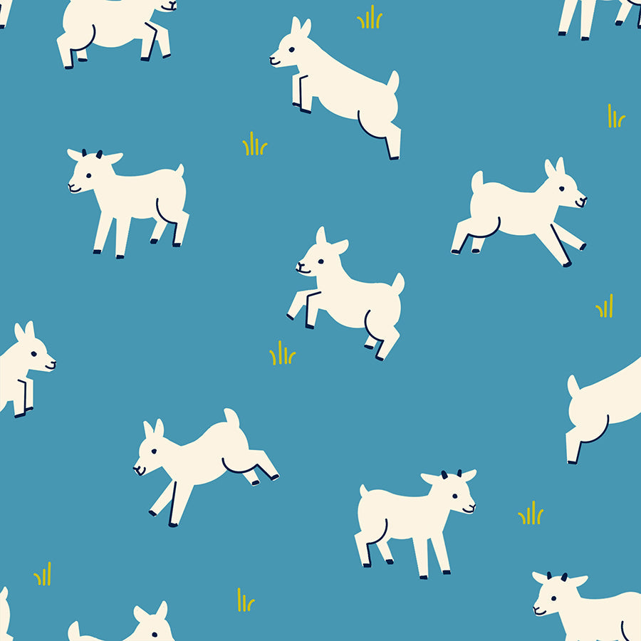Animal Animal Baby Goats - Vintage Blue ( Ruby Star Society ) cotton quilting fabric